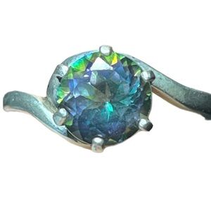 Vintage Sterling Silver Mystic Topaz Solitaire Ring Sz 6